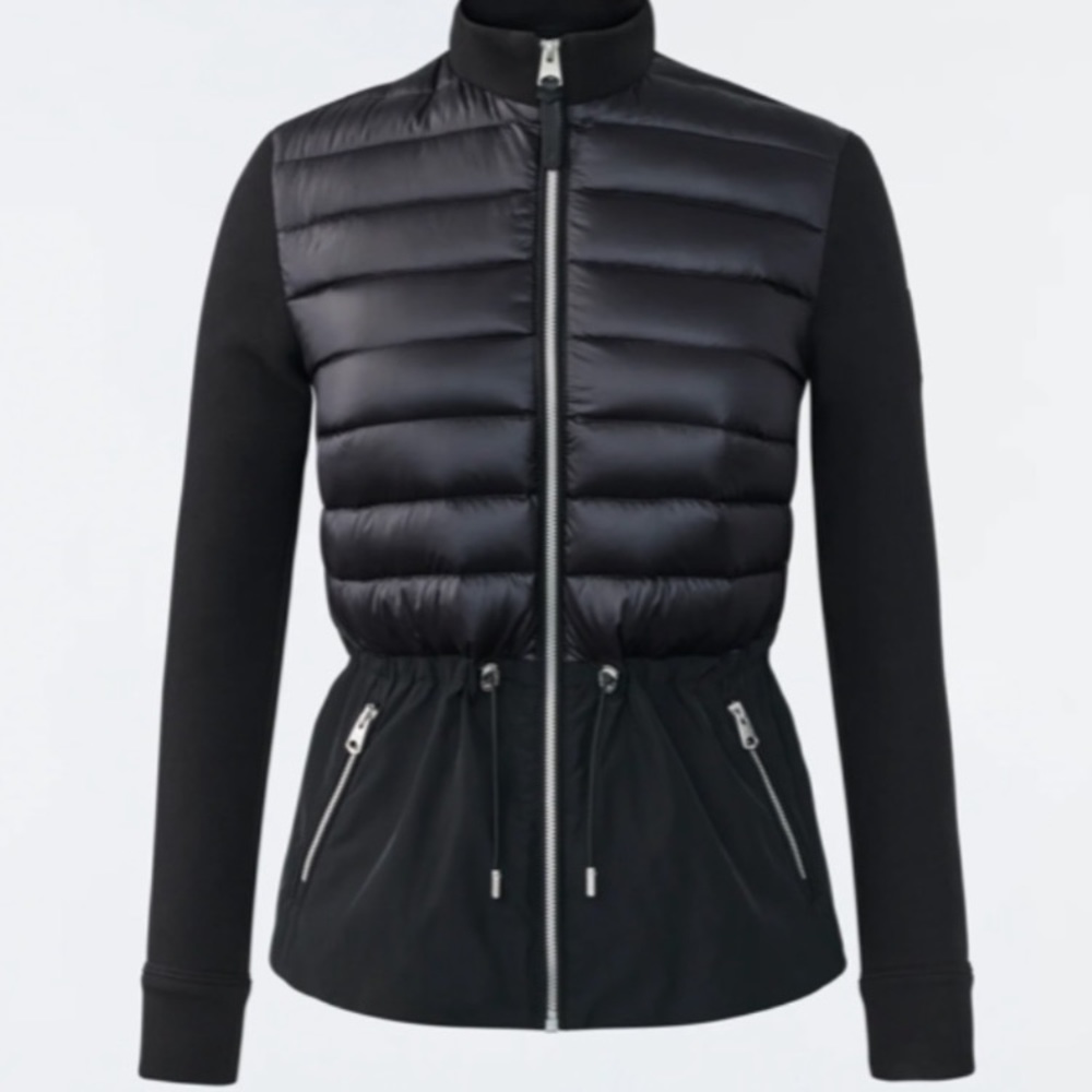 Mackage JOYCE hybrid is a mixed-media jacket for women with peplum